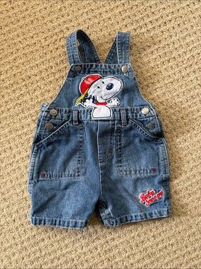 Vintage Y2K Baby Snoopy Infant Denim Overalls Size 6-9 Months HTF